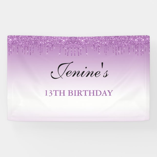 Personalized Purple Dripping Glitter Birthday Bann Banner (Horizontal)