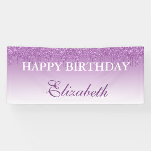 Personalized Purple Dripping Glitter Birthday Banner