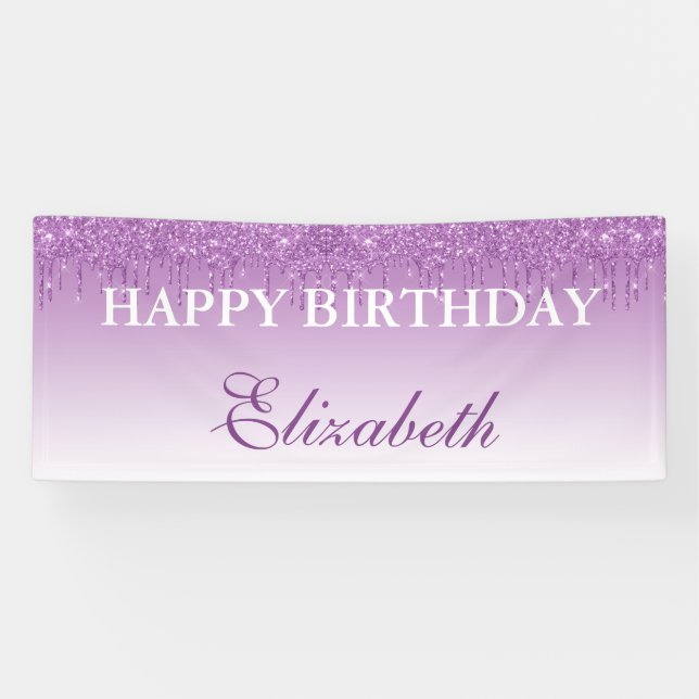Personalized Purple Dripping Glitter Birthday Banner (Horizontal)