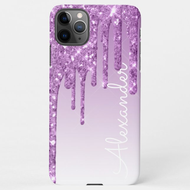 Personalized Purple Dripping Glitter BUDGET iPhone Case (Back)