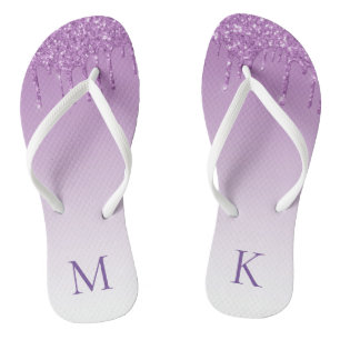 Personalized Purple Dripping Glitter Flip Flops