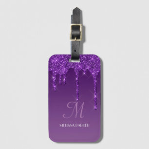 Personalized Purple Dripping Glitter Luggage Tag