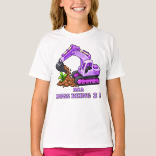 Personalized Purple Excavator Birthday T-Shirt