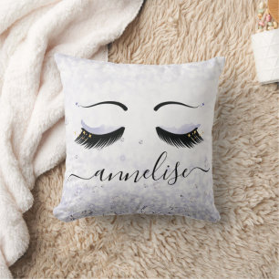 Personalized Purple Eyelashes with Diamonds Throw Pillow