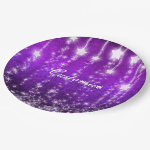 Personalized Purple Falling Stars Holiday Plates