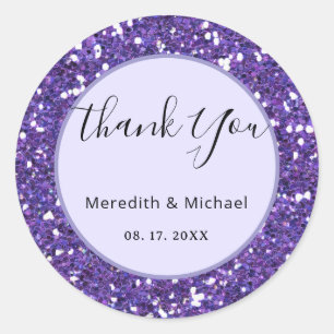 Personalized Purple Faux Glitter Classic Round Sticker