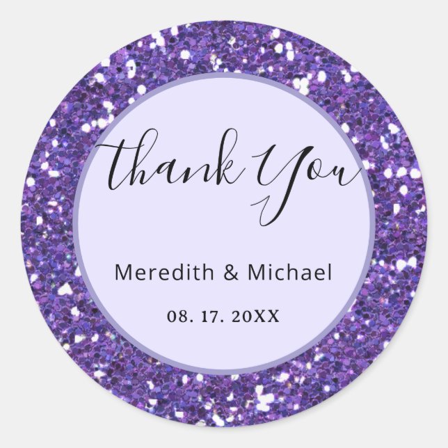Personalized Purple Faux Glitter Classic Round Sticker (Front)