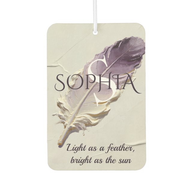 Personalized Purple Feather Custom Name Monogram Air Freshener (Front)