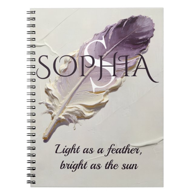 Personalized Purple Feather Custom Name Monogram Notebook (Front)