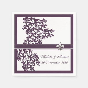 Personalized Purple Fleur de Lis Damask Style Napkin