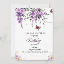 Personalized Purple Floral Birthday Invitation