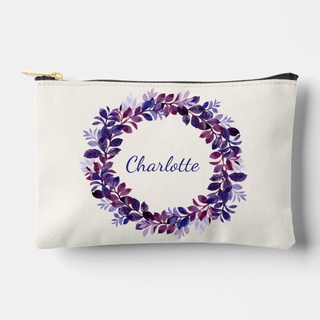 Personalized Purple Floral Bridal Party Favour Accessory Pouch (Front)