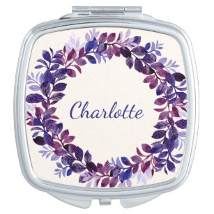 Personalized Purple Floral Bridal Party Favour Compact Mirror