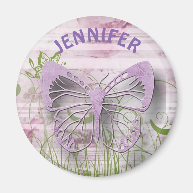 Personalized Purple Floral Butterfly Magnet (Front)