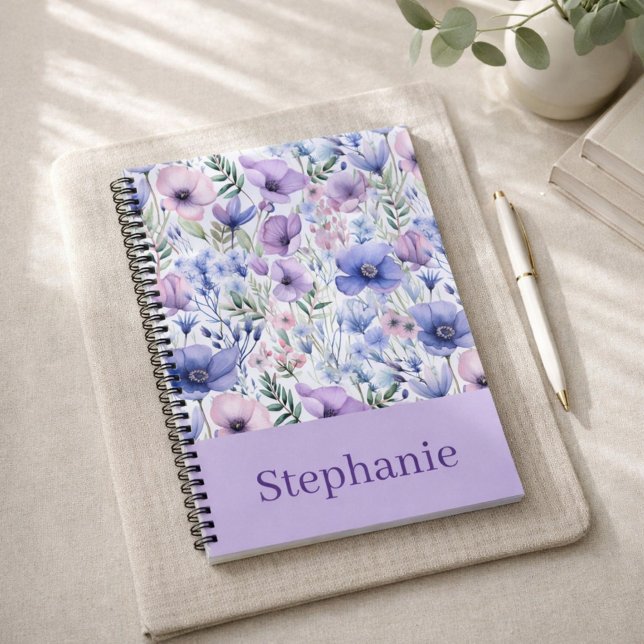 Personalized Purple Floral Elegant Custom Name Notebook (Creator Uploaded)