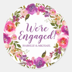 Personalized Purple Floral Engagement Sticker