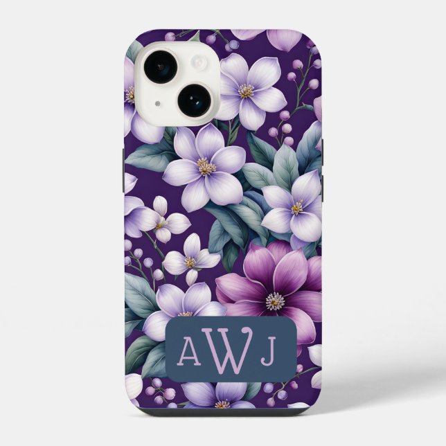 Personalized Purple Floral iPhone Case (Back)