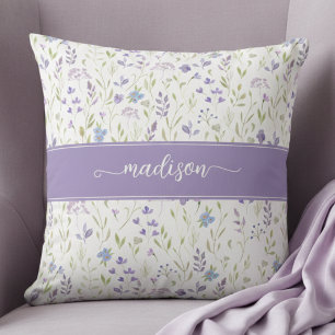 Personalized Purple Floral Monogram Throw Pillow