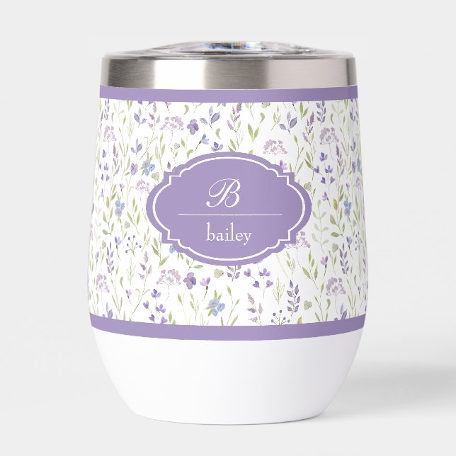 Personalized Purple Floral Monogram Tumbler (Front)