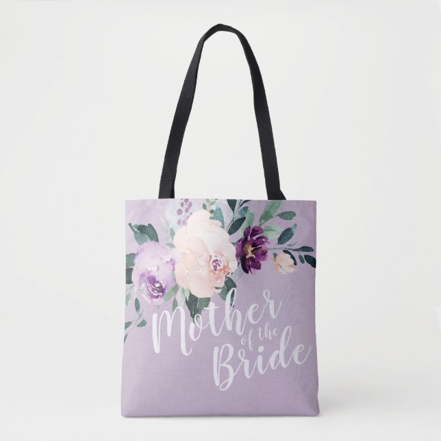 Personalized purple floral mother of the bride tote bag (Front)