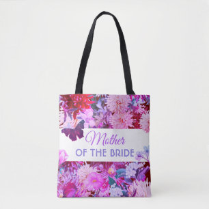 Personalized purple floral mother of the Bride Tote Bag
