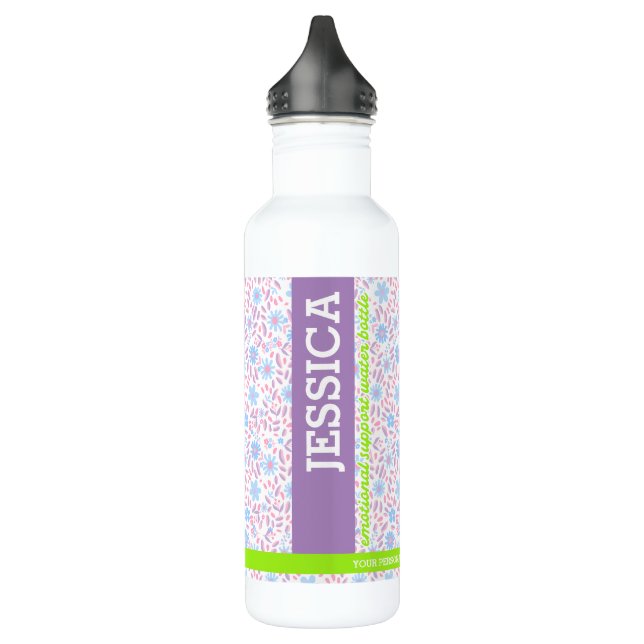 Personalized Purple Floral Name & Monogram 710 Ml Water Bottle (Left)
