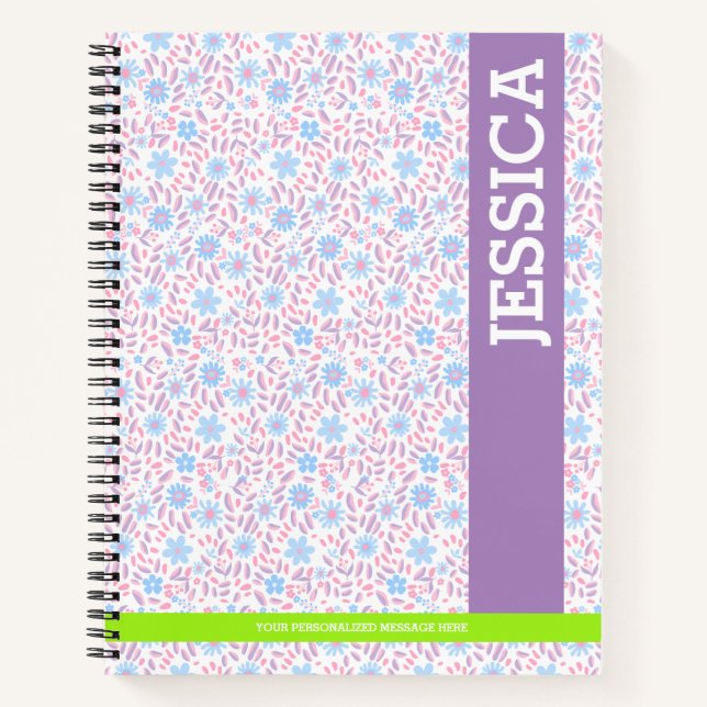 Personalized Purple Floral Name & Monogram Notebook (Front)
