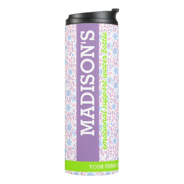 Personalized Purple Floral Name & Monogram Thermal Tumbler (Rotated Left)