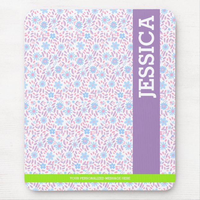 Personalized Purple Floral Name  Mouse Pad (Front)