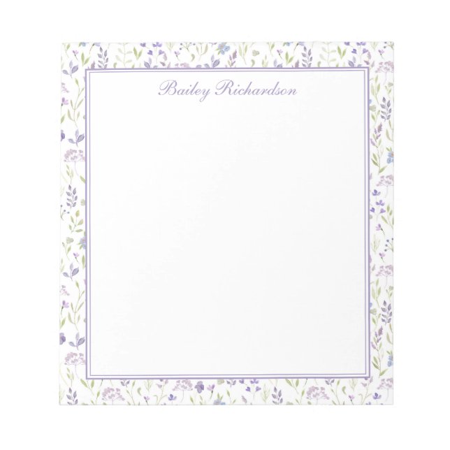 Personalized Purple Floral Notepad (Front)