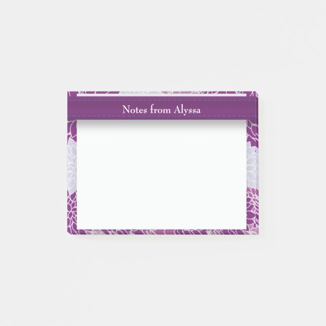 Personalized Purple Floral Pattern Post-it Notes (Front)