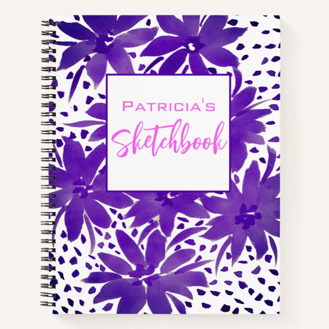 Personalized Purple Floral Sketchbook  Notebook (Front)