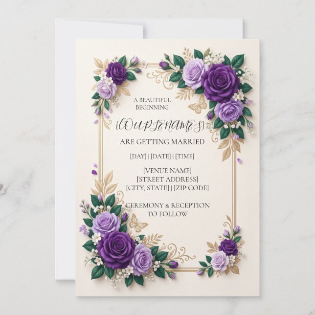 Personalized Purple Floral Wedding Invitation (Front)