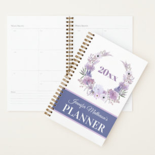 Personalized Purple Floral Wreath Daily Planner