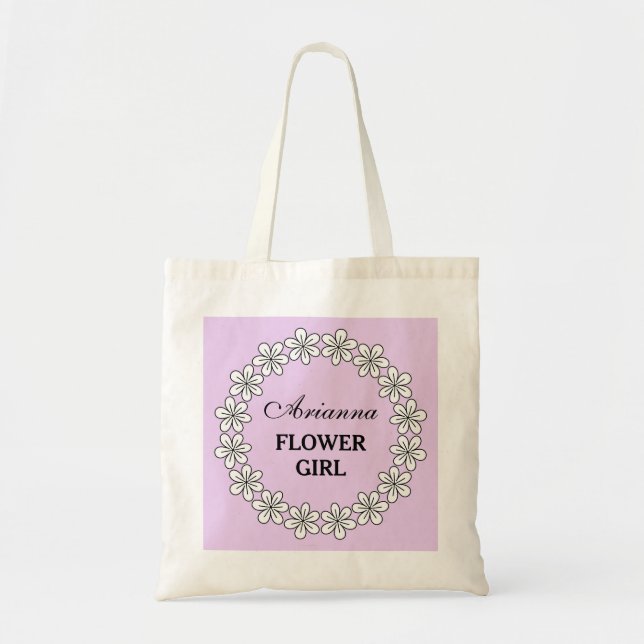Personalized purple flower girl wedding tote bag (Front)