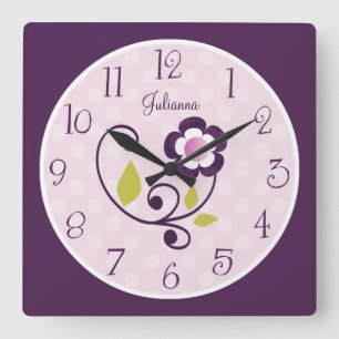Personalized Purple Flower Nursery Clock