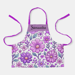 Personalized Purple Flower Pattern and Name Apron