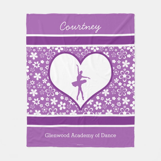 Personalized Purple Flowers Pattern Ballet Dancer Fleece Blanket (Front)