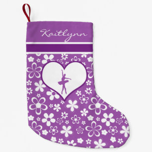Personalized Purple Flowers Pattern Ballet Dancer Small Christmas Stocking