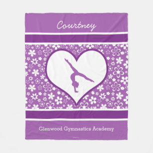 Personalized Purple Flowers Pattern Gymnastics Fleece Blanket