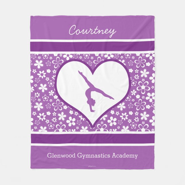 Personalized Purple Flowers Pattern Gymnastics Fleece Blanket (Front)