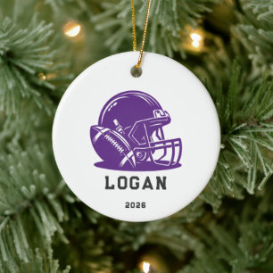 Personalized Purple Football Helmet Ornament