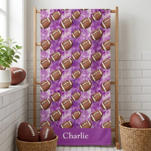 Personalized Purple Football Kids Beach Towel