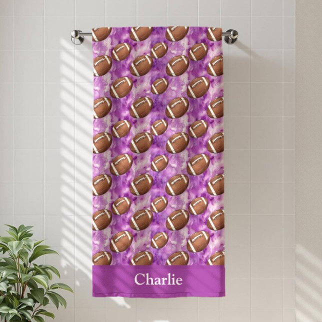 Personalized Purple Football Kids Beach Towel (Creator Uploaded)
