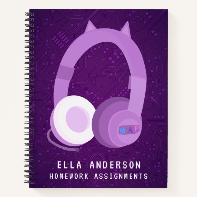Personalized Purple Gaming Controller School Noteb Notebook (Front)