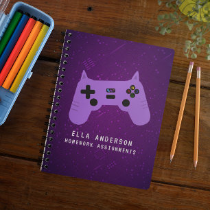 Personalized Purple Gaming Controller School Notebook