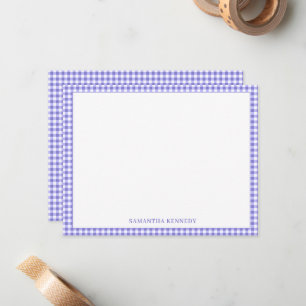 Personalized Purple Gingham Check Pattern Border Card