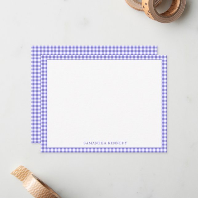 Personalized Purple Gingham Check Pattern Border Card (Front/Back In Situ)