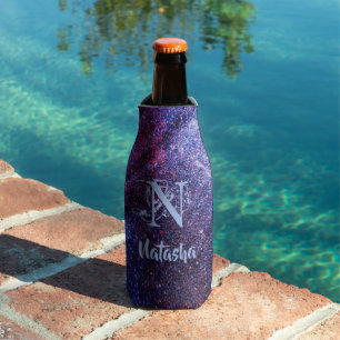Personalized Purple Glitter  Bottle Cooler