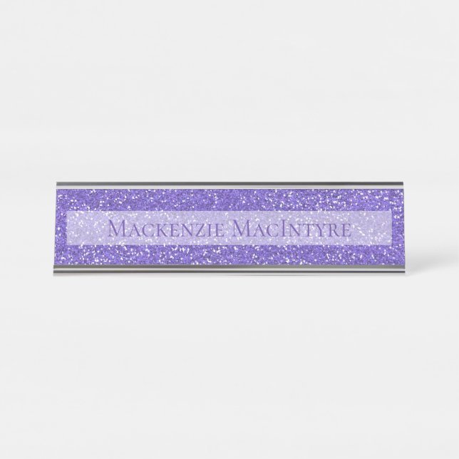 Personalized Purple Glitter | Chic Sparkle Desk Name Plate (Front)